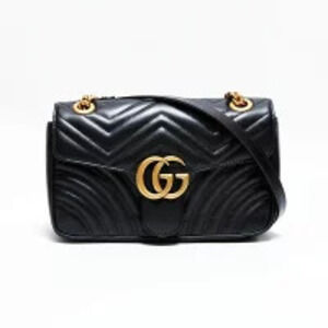 Gucci Bag Shoulder GG Black Leather Marmont